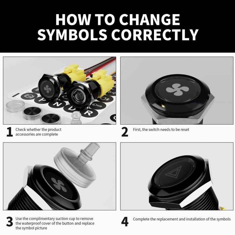 FILN 19mm Momentary Push Button Switch - 2Pcs, Black Plated