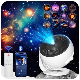 Galaxy Projector Light for Bedroom, Bluetooth 15 White Noise Star Projector Night Light Kids Film Disc, 12 in 1 Planetarium Projectors HD Image Adjustable Knob 360° Rotating Timer 3 Way Control
