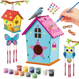 Byncceh Bird House Wind Chime Craft Set Children - DIY Set of 2 Craft Set Children to Build and Paint, Butterfly Decoration, Bird House Construction Kit Children Made of Wood, Gifts for Girls Boys