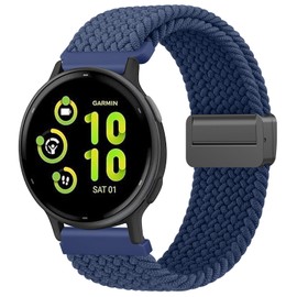 Braided Band Compatible With Garmin Vivoactive 6/Vivoactive 5/3/3 Music Watch Bands, 20mm Quick Release Stretchy Magnetic Strap for Venu Sq 2/Forerunner 55/165/245/645 (Navy Blue)