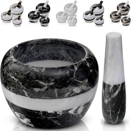 Gusto Nostro Natural Marble Mortar and Pestle Set | 5 Inch - 2.5 Cup Large Mortar Pestle Set for Grinding Herbs, Nuts, Grains | Pesto Grinding and Guacamole Stone Bowl | Marble Spice Crusher