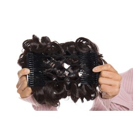 Fashion wavy hair extension hairpiece hair band updos messy bun wavy voluminous comb scrunchie ponytail mid-brown