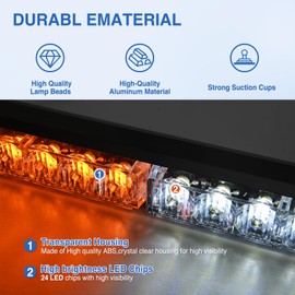 Nilight 24LED Traffic Advisor Strobe Lights 2 In 1 Amber White Emergency Warning Hazard Safety Dash Front/Rear Windshield Flashing Light for Cars Trucks Police Firefighter Plow Construction Vehicles