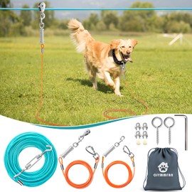 Professional Dog Runner Trolley System，Heavy Duty & Adjustable 200ft Dog Zip Line with 10ft & 15ft Tie Out for Large Dogs Up to 250lbs, Chew Proof Dog Run Cable for Yard, Camping & Outdoor Adventure