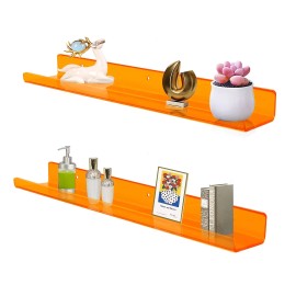 24-Inch Acrylic Floating Shelves Set of 2 Clear Display for Plants Living Room Bedroom & Wardrobe Storagecolor: Pink, size: M