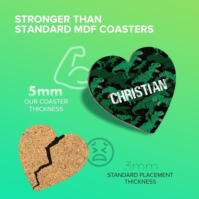 1 x Heart Coaster - Name Christian TRex Dinosaur Tyrannosaurus