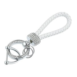 X AUTOHAUX Car Fob Key Chain Keychains Holder for Men and Women PU Leather 360 Degree Rotatable with D Shaped Ring Bling Key Rings Set White