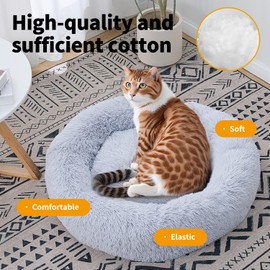 LoveClaw Donut Dog Bed, Dog Beds, Cat Bed, Washable Warming Round Bed for Small Dogs, Winter Indoor (Light Grey, 24", S)