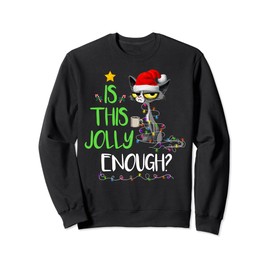 Is This Jolly Enough Black Cat Merry Christmas Tree Lights Sweatshirt