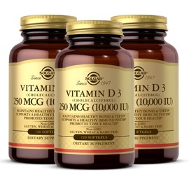 Solgar Vitamin D3 (Cholecalciferol) 250 MCG (10,000 IU), 120 Softgels - 3 Pack - Helps Maintain Healthy Bones & Teeth - Immune System Support - Non-GMO, Gluten Free, Dairy Free - 360 Total Servings