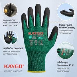 KAYGO Safety Work Gloves MicroFoam Nitrile Coated Cut Resistant 3 Pairs, Cut Level 4X41B, with Abrasion and Oil Resistant Grip, Ideal for Construction, Automotive, DIY, KG18N (Medium, Green)