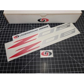 Z06 Decals (2pk) Corvette Racing 12" Accent Rocker Panel Window Stickers C5Z C6Z C7Z C8Z LSX LTX (Metallic Silver & Red)