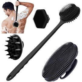 Juego de 4 Cepillos de Silicona para Cuerpo y Cabello - SQLMTAU Negro