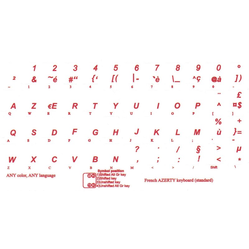 Online-Welcome French Azerty Transparent Keyboard Label Red