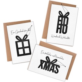 Papierdrachen 3 Folding Cards with Wooden Tags for Christmas – for Writing on and Giving – Christmas Greetings – Xmas Set 01