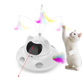 Cat Laser Toy,Automatic Laser cat Toy 3-in-1 Interactive Automatic Motion Activated Moving 6 Holes Whack A Mole Feather, USB Rechargeable Electronic Smart Sensor Kitten Toys for Indoor Exercise