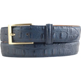 BELTINGER Belt with Crocodile Embossed 3 cm Leather Belt for Men with Gold Belt Buckle 30 mm Crocodile Look Crocodile Pattern 3 cm, Navy, gold