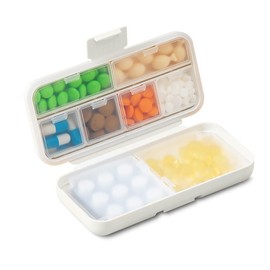 Cute supplement box for purse, portable bag, daily pill box, pill organiser for bag, travel essentials, vitamin travel case, pill holder, white