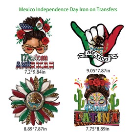 Mexico Independence Day Iron on Transfers for T-Shirt Mexican Flag Iron on Patches Viva Mexico Vinyl Heat Transfer Stickers Patriotic Themed Iron on Decals for Clothes DIY Crafts Decoration 4Pcs
