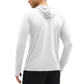 MAGCOMSEN Long Sleeve Shirts for Men UV Sun Protection Hoodie Lightweight Quick Dry Rash Guard for Fishing Hiking Running White M