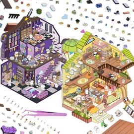 2 Sets Large Magic 3D Stickers Scene 3D House Stickers with Tweezers Make Your Own Castle and Palace Miniature Scene Stickers
