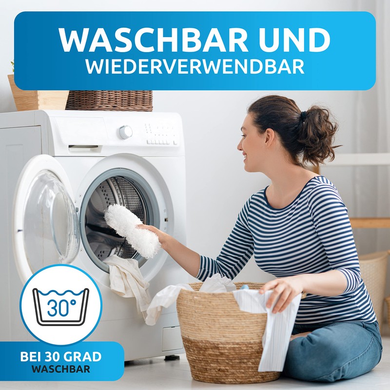 FusselZz Washable Hand Duster + 4 Replacement Cloths: Effective Dust
