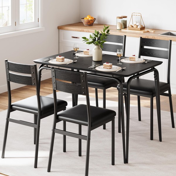 5 Piece Dining Table Set for 4, Compact Square Table