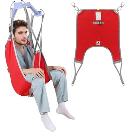 EHUSPU Patient Lift Divided Leg Sling – Heavy Duty 500 lbs Capacity, Easy Hygiene Access with Handles & Pocket, Machine Washable – Small/Medium/Large for Elderly, Disabled & Bariatric Care (Red, M)