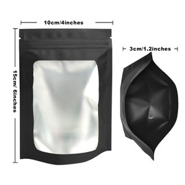 STUs 100 Pack Smell Proof Bags - 4 x 6 Inch Resealable Stand-Up Mylar Bags with Clear Window Foil Pouch Bags Flat Ziplock Bag Matte Black
