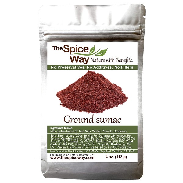 The Spice Way - Pure 100% Sumac, No Salt, no GMO, no Irradiation, Spice Seasoning Powder 4 oz (resealable bag) (Sumak)