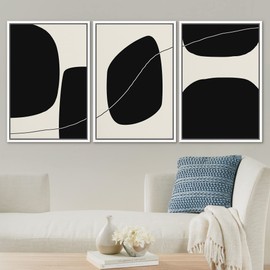 SIGNLEADER Framed Canvas Print Wall Art Set Duotone Minimal Dark Ink Blot Landscape Abstract Shapes Illustrations Modern Art Boho Decorative for Living Room, Bedroom, Office - 24"x36"x3 WHITE