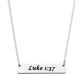 Beeshion Christian Bar Necklace Stainless Steel Bible Verse Prayer Charm Necklace Faith Religious Jewelry for Her (Luke 1:37)