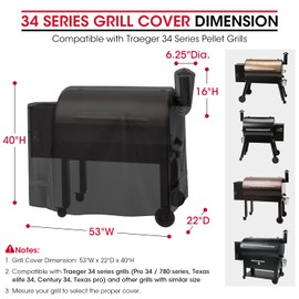 Unicook Pellet Grill Cover Compatible for Traeger Pro 34 Series, Texas, Pit Boss 820, Grilla Silverbac Grills, Unique Waterproof Vinyl with Polyester Lining, Outdoor Full Length Smoker Cover