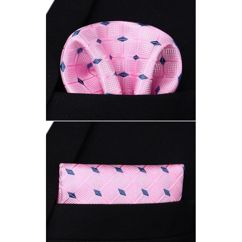 HISDERN Men's Pink Plaid Ties for Wedding Party Woven Necktie
