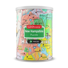 Geotoys New Hampshire Mini State Puzzle – 100 Piece Puzzles for Kids and Adults in Portable Can, 13" x 10" Educational Travel Puzzle for Ages 7 and Up – Mini Puzzles to Learn & Explore Geography