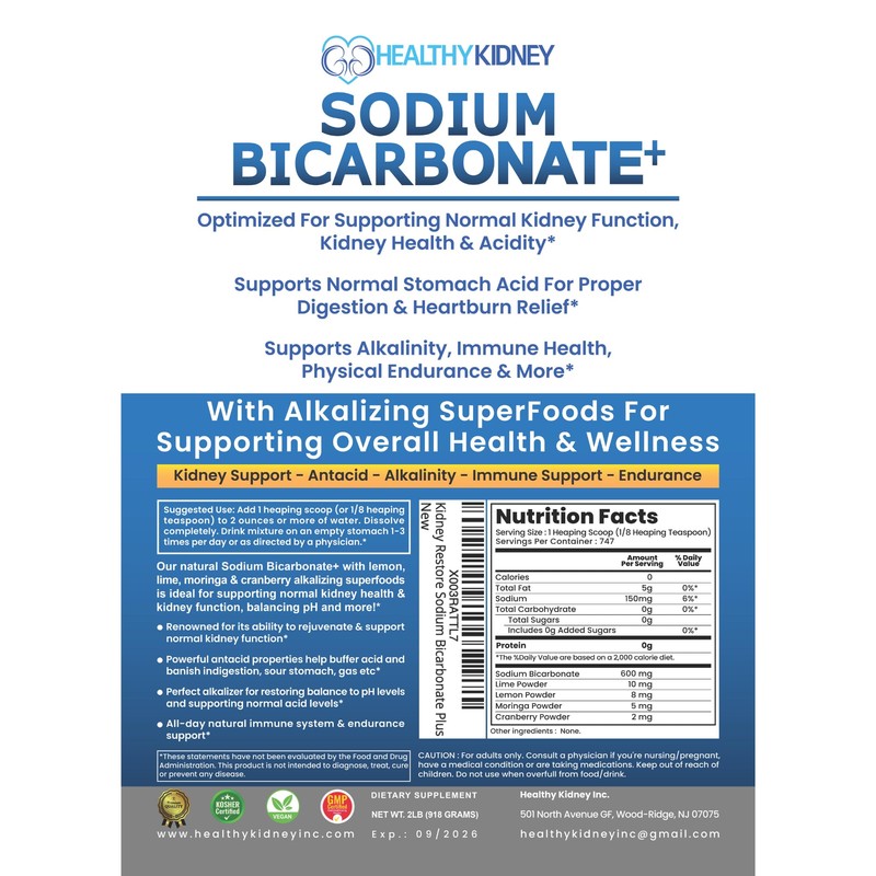 Organic Sodium Bicarbonate Alkaline Supplement For Alkalinity. Support Kidneys &
