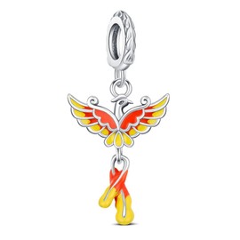KEQ 925 Silver Charm Bead Phoenix Moon Charm Fit All Major Brands of Bracelet/Necklace Gift for Girls Daughter, Silver, No