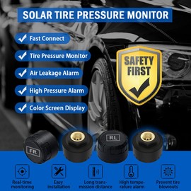 Tire Pressure Monitoring System TPMS Tire Pressure Monitor with Solar and USB Charge, 4 Tire Sensors & 6 Alarm Modes, Auto on/Off, 2025 Updated TPMS with Color LCD Screen, for SUV, MPV, RV, Sedan