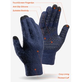 TRENDOUX Gloves for Men, Running Knit Touch Screen Glove Women Texting Smartphone Driving Work - Anti-Slip Grip - Thermal Lining - Hands Warm Cold Weather - Navy - XL