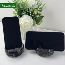 TransMarble TransMarble Luxury Marble Cell Phone Stand Holder for Popular Smartphones (1 Pcs) - Real Solid Marble Mobile Phone Stands as Office Desk or Kitchen Countertop Decor (Wooden Black)