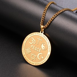 VASSAGO Coexist in Peace Necklace Yin Yang Cross Necklace Om Star Crescent Moon Necklace Wheel Star of David Necklace for Men Women