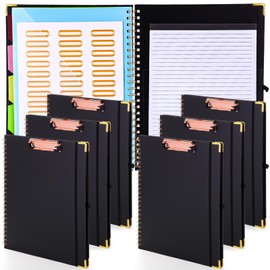 Seajan 6 Packs Foldable Spiral Clipboard Folio, 5 Plastic Folders with 10 Pockets, Refillable Lined Notepad (11" x 8.5"), Black Hardcover Project Organizer with 39 Stickers for School Office