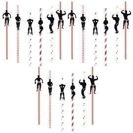 BEHAHAI 18pcs Hen Party Naughty Straw, Bachelorette Straws Hen Party Cocktail Straws Dancing Men Straws Male Stripper Rose Gold Paper Straws for Bachelorette Party Decoration Accessories