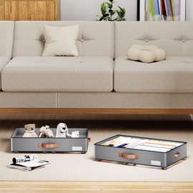 Leatherspaces Under bed Storage With Wheels,Low profile 5.5 inches Height Storage Bins,Rolling Under bed Shoe Storage Containers,Under bed Storage Drawers for clothes & blankets