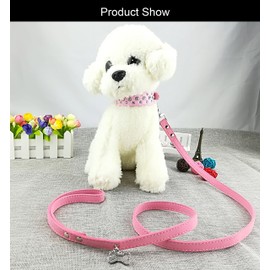 Newtensina Fashion Dog Collar and Lead Set Bling Puppies Collar Cute Diamante Dog Collar with Leashes - Pink - XS