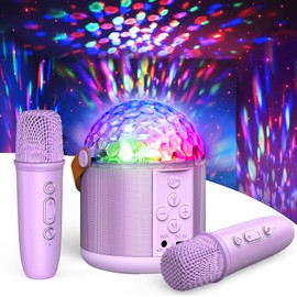 Dislocati Karaoke System with 2 Bluetooth Microphones, Music Gift Toy Girls 3-15 Years, Karaoke Microphone Set with Disco Light and 5 Sound Effects, Ideal for Family Celebrations and Outdoor Parties