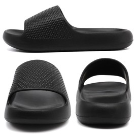 Uonesone Cloud Sliders Women,Mens Arch Support Sliders Ultra-Soft Shower Shoes Quick Drying Comfy Thick Sole House Arch Support Beach Slippers Indoor Outdoor(Black 6/7 UK)