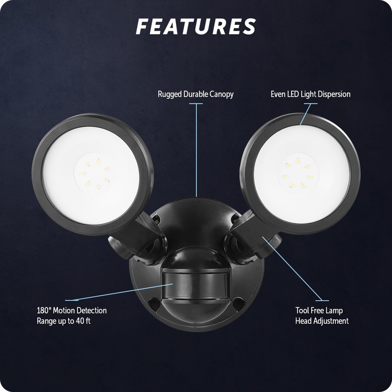 GLOBE 180-Degree 10 W Twin Head Black 1000 Lumens Hardwired