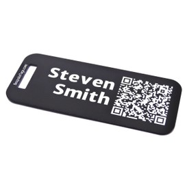 Custom Metal Luggage Tag - Customized Engraved Info & QR Code (Small, Black)