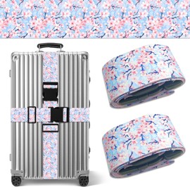 Cherry Blossoms Luggage Straps for Suitcases TSA Approved, Luggage Identifiers for Suitcase, Adjustable Suitcase Strap for Baggage Security with Cute Patten, Travel Necessary Accessories (2Pack)